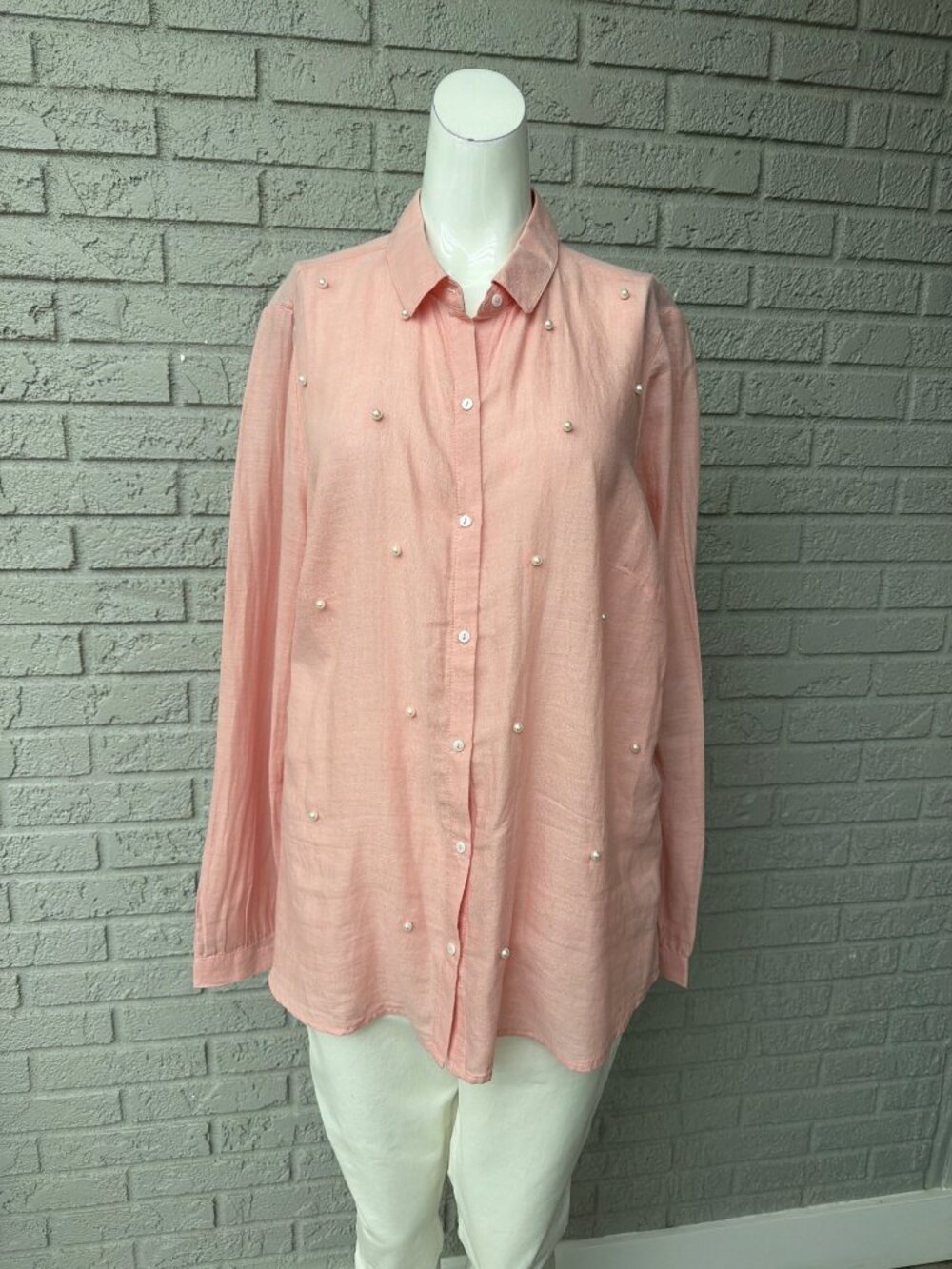 Simply Styled Women Long Sleeve Faux Pearl Detail Shirt Size XL